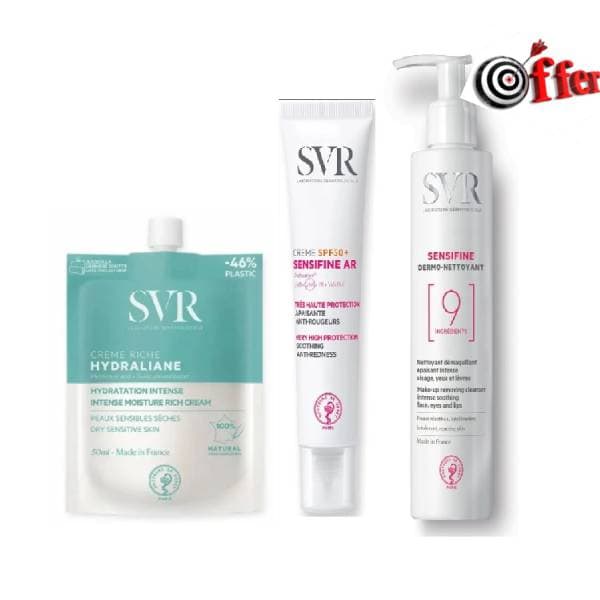 B.P SVR Hydraliane riche + Sensifine AR Crème SPF50+ + Sensifine dermo nettoyant 200ml (OFFERT)